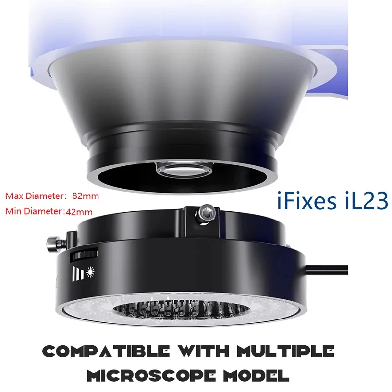 iFixes IL37 Microscope LED Ring Light 96 LED Balls Adjustable Polarized Built-in Polarizer Analyzer Radiationless Anti-Glare