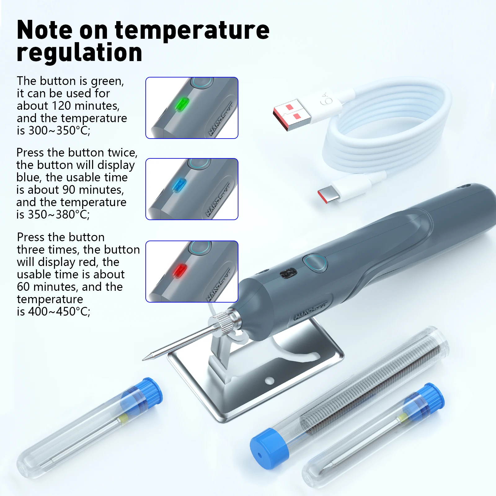 10W Battery Soldering Iron  3-step Temp Adjustment Fast Feating Soldering Of Miniature Electronic Components Type-C Charge