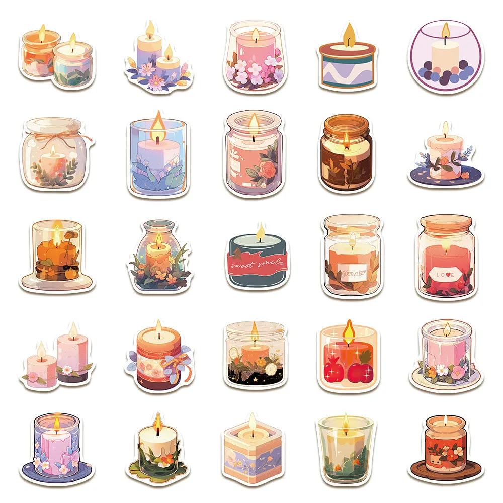 50-Piece Cozy Scented Candle Stickers - Waterproof Decor for Notebooks Laptops Journals Phone Cases iPads Water Bottles Luggage