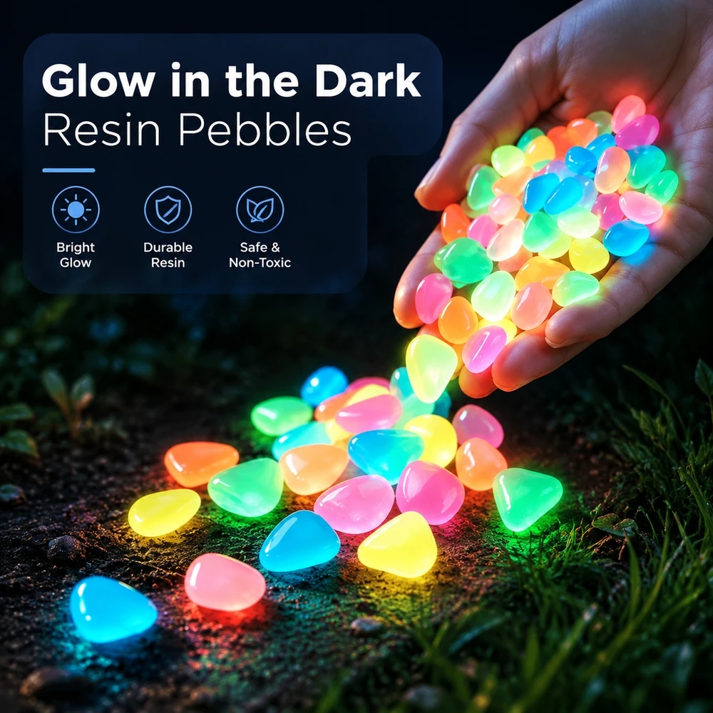 203 Pcs Glow in the Dark Resin Pebbles Random Color Mix Light Activated Luminous Stones for Aquarium Decor