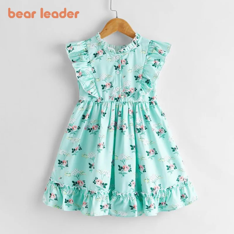 Bear Leader Girls Princess Dresses New Fashion Baby Girl Summer Sleeveless Costumes Kids Ruffles Sweet Clothes Fancy Suits 3-7Y