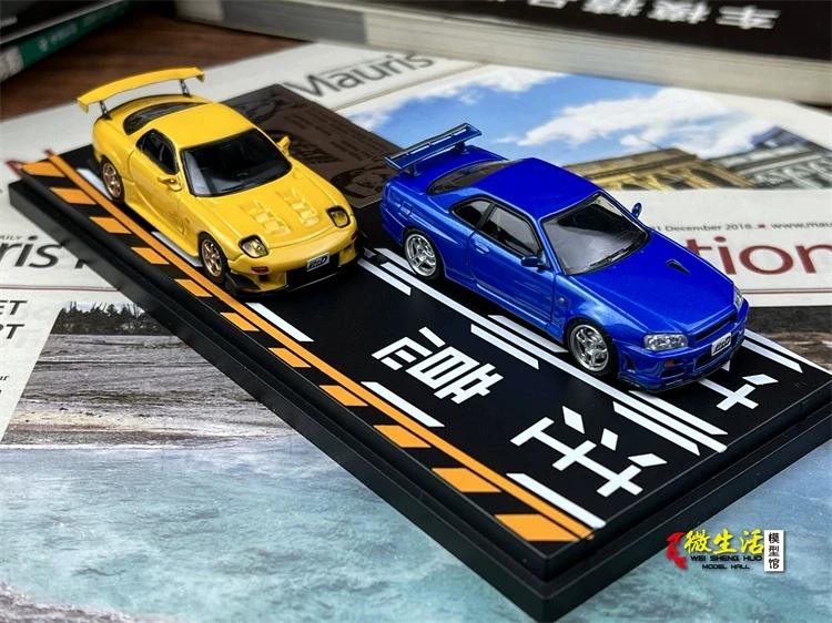 Newly Stocks Hi Story Modeler 1:64 Mazda RX7 Yellow And BNR34 Blue Double Car Set Diecast In 2024