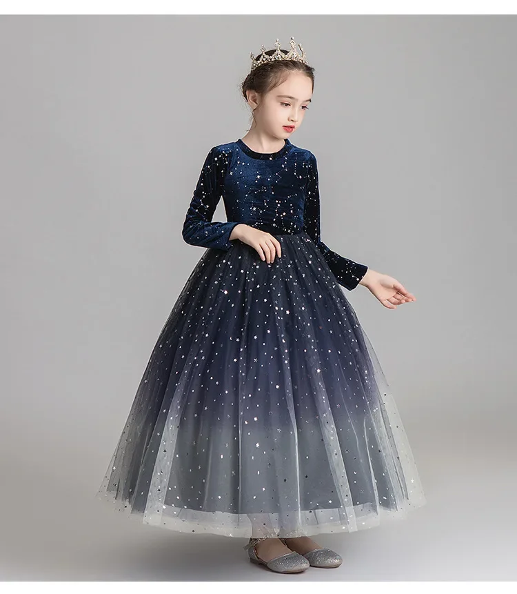 

Girls princess dress autumn winter new Teen girl long-sleeved mesh dress for girl wedding Party Christmas costumes 5 8 10 14Year