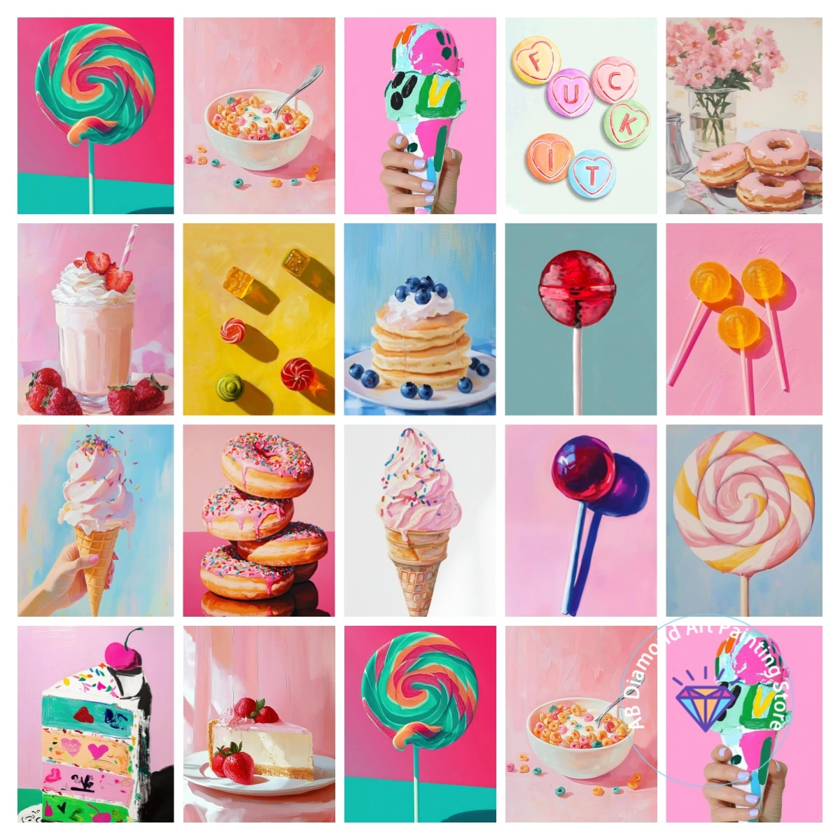

Beautiful and Sweet Creative Candy Dessert Cartoon AB Diamond Painting Kit 5D DIY Diamond Embroidery Handmade Art Gift Crafts