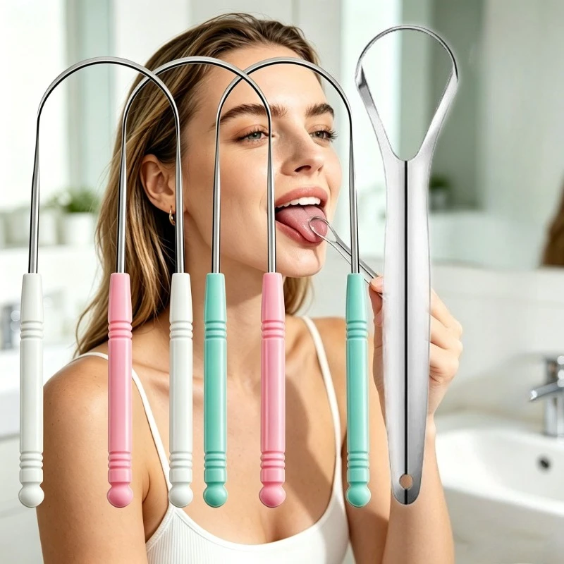 4Pcs stainless steel Tongue Scrapers,Tongue Cleaner for Bad Breath Removal,Non Slip Handle Oral Care Tools with Portable Storage