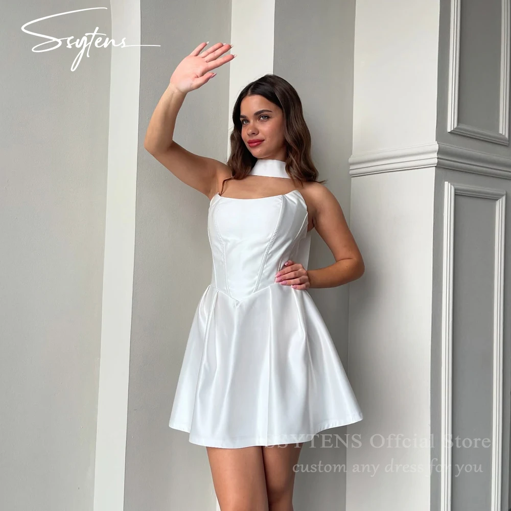 

SSYTENS Simple Short Wedding Party Dresses for Bride Strapless Above Knee Robe De Mariée Short Vestido De Novia Civil Customized