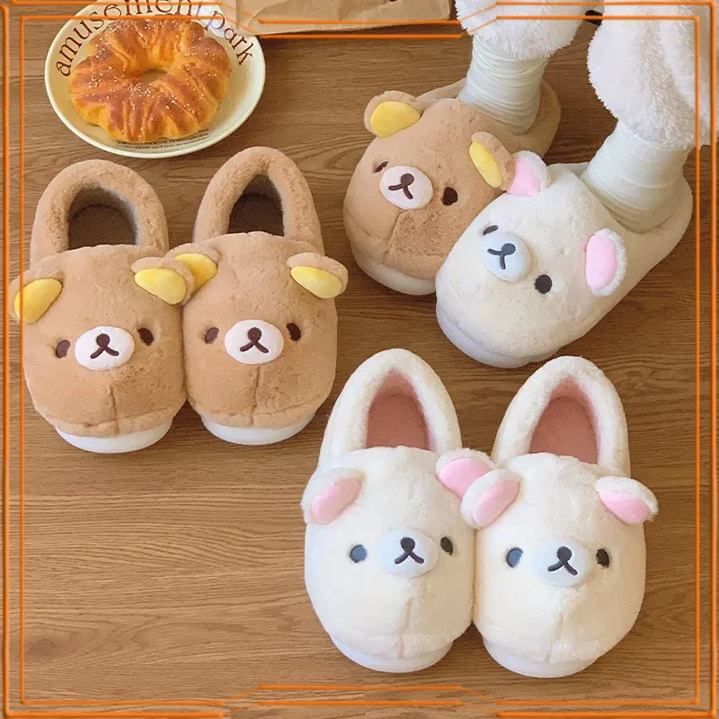

Rilakkuma унисекс хлопковые тапочки милый дизайн теплая домашняя и уличная противоскользящая домашняя обувь для мужчин и женщин зимняя носимая обувь