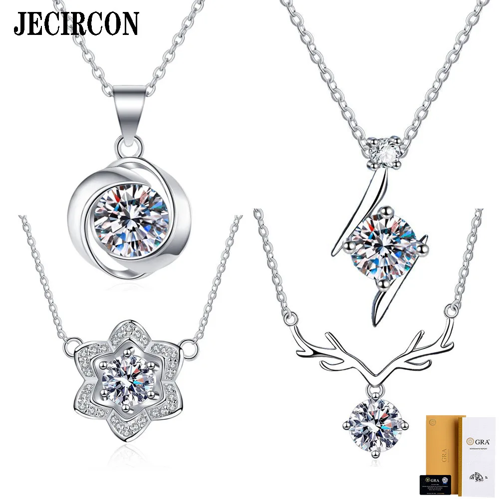 JECIRCON 925 Sterling Silver 1 Carat Moissanite Necklace for Women Fashion Geometric Diamond Pendant Light Luxury Clavicle Chain