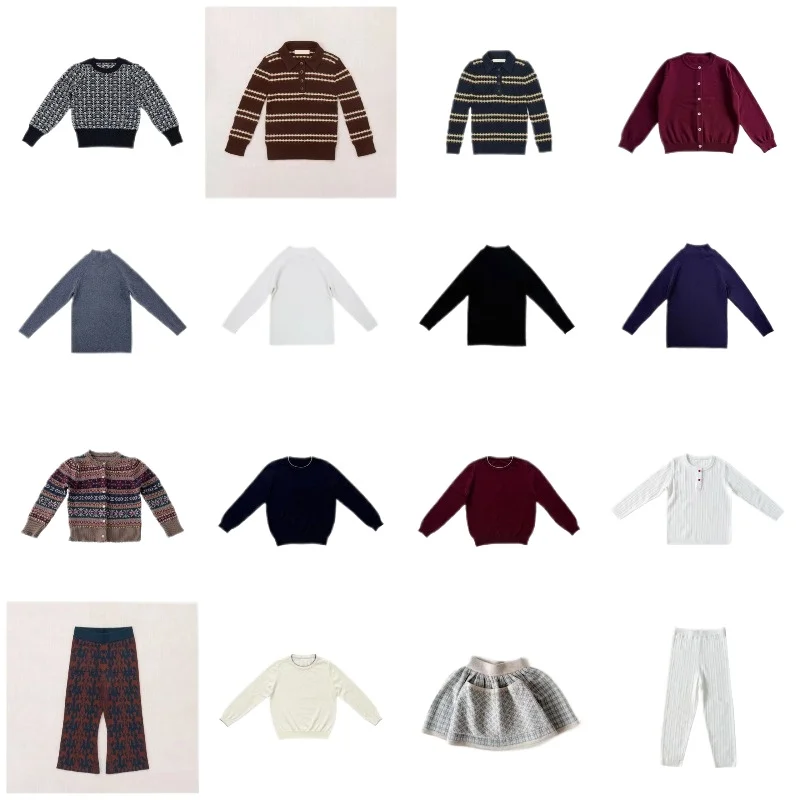 Kids' Knit Set 2026 Autumn Round-Neck Pullover Girls' Knitted Long-Sleeve T-Shirt Trousers Skirt Boys' Sweater Cardigan