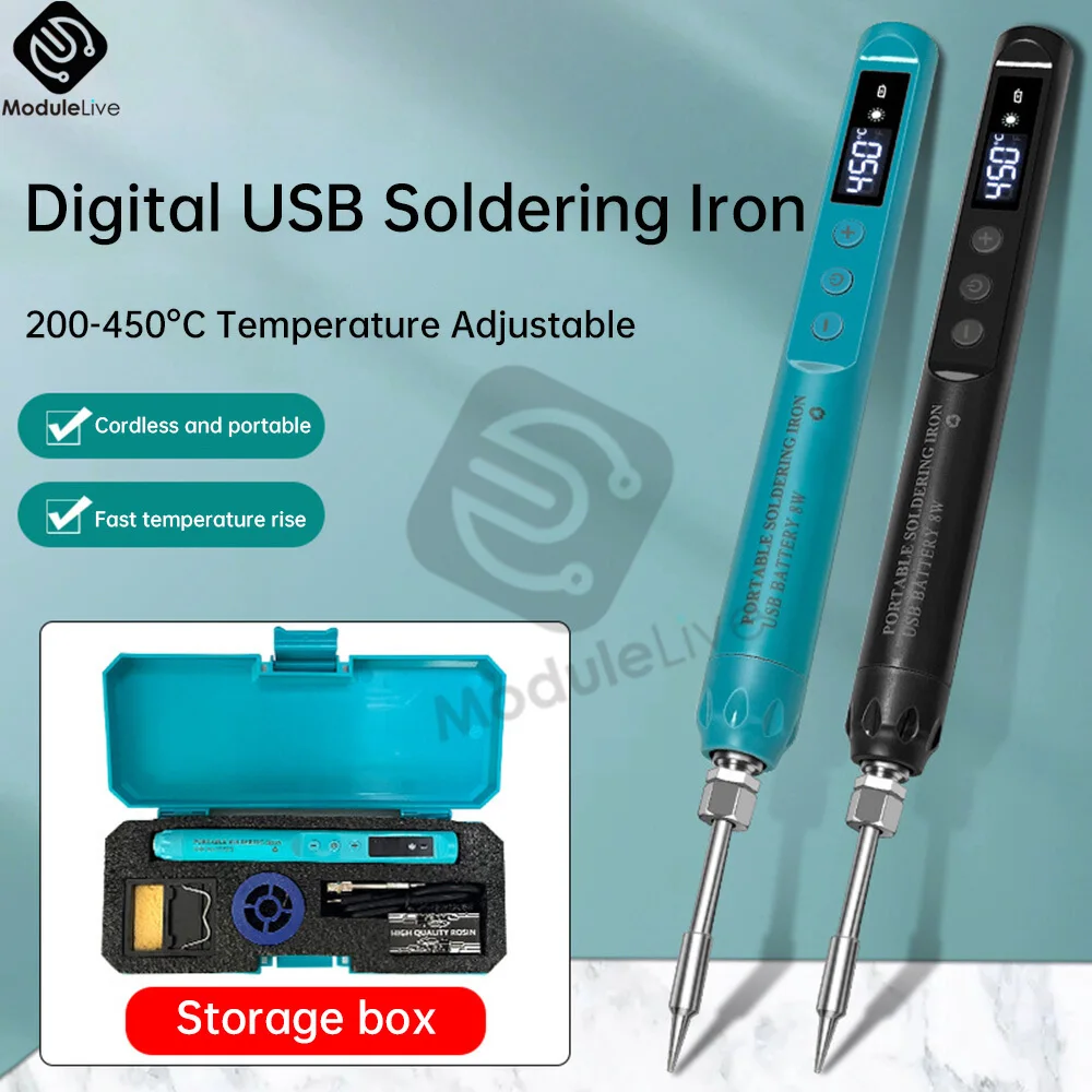 

800mAh USB LED Digital Electric Soldering Iron Kit Mini Cordless Adjustable Temperature 200-450℃ Smart Welding Solder Tool