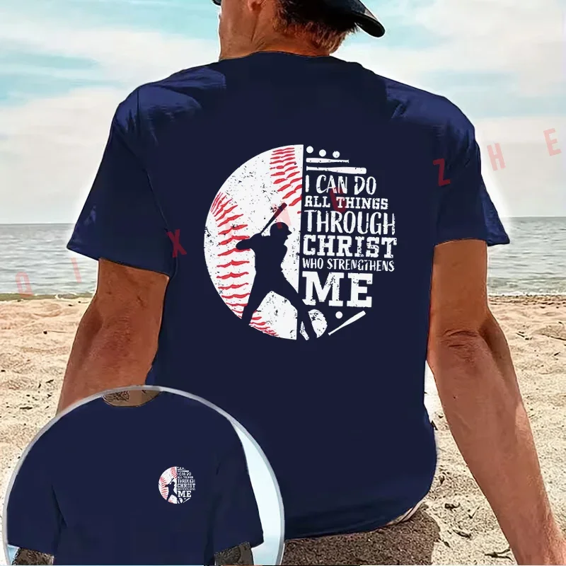 I CAN DO ALL THINGS Baseball Christian Faith Creative motorcycle T-Shirt Cotton Double-Sided Print Men Short Sleeve O-neck Tops