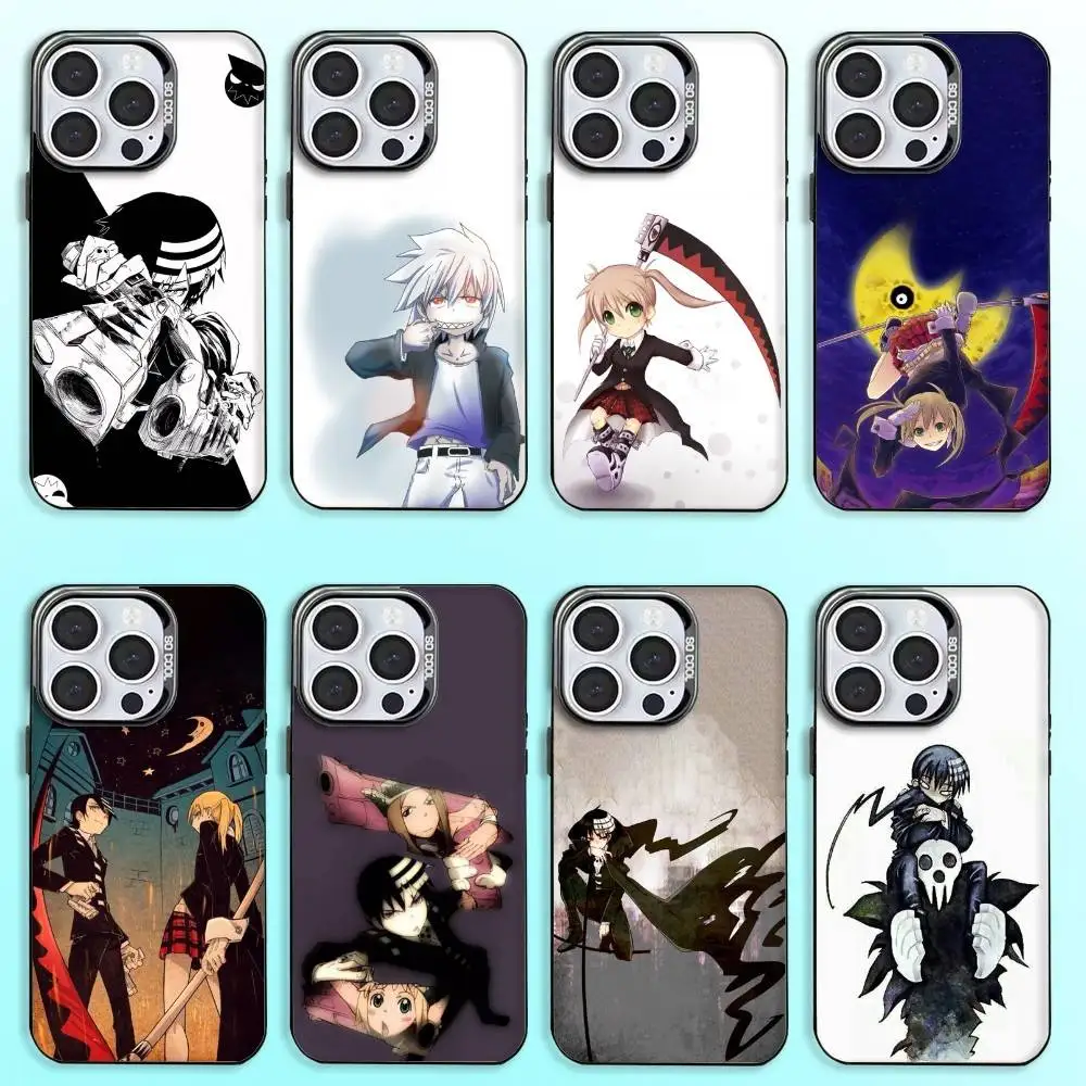 

Anime S-Soul Eater Phone Case For iPhone17,16,15,14,13,12,11 Plus,Pro Max Colored Silver Plated Inside Cover