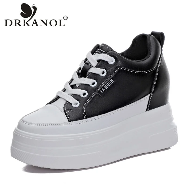 DRKANOL Women Casual Shoes Height Increasing 10cm Wedges Heel Chunky Platform  Summer Breathable Air Mesh White Shoes Ladies