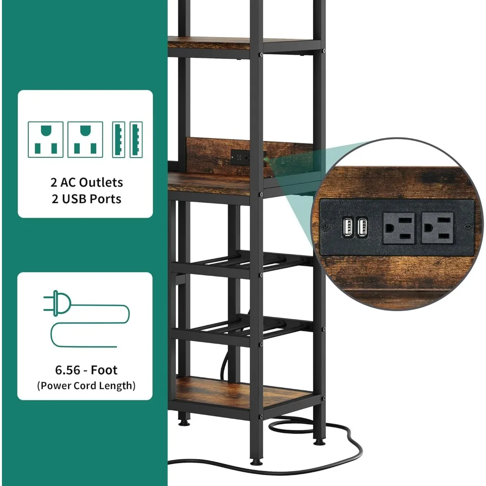 Rak Anggur Sudut Besar, Kabinet Bar Sudut 63 ''dengan Stopkontak dan Lampu LED, Lemari Minuman Keras Industri Berbentuk L 5 Tingkat dengan G