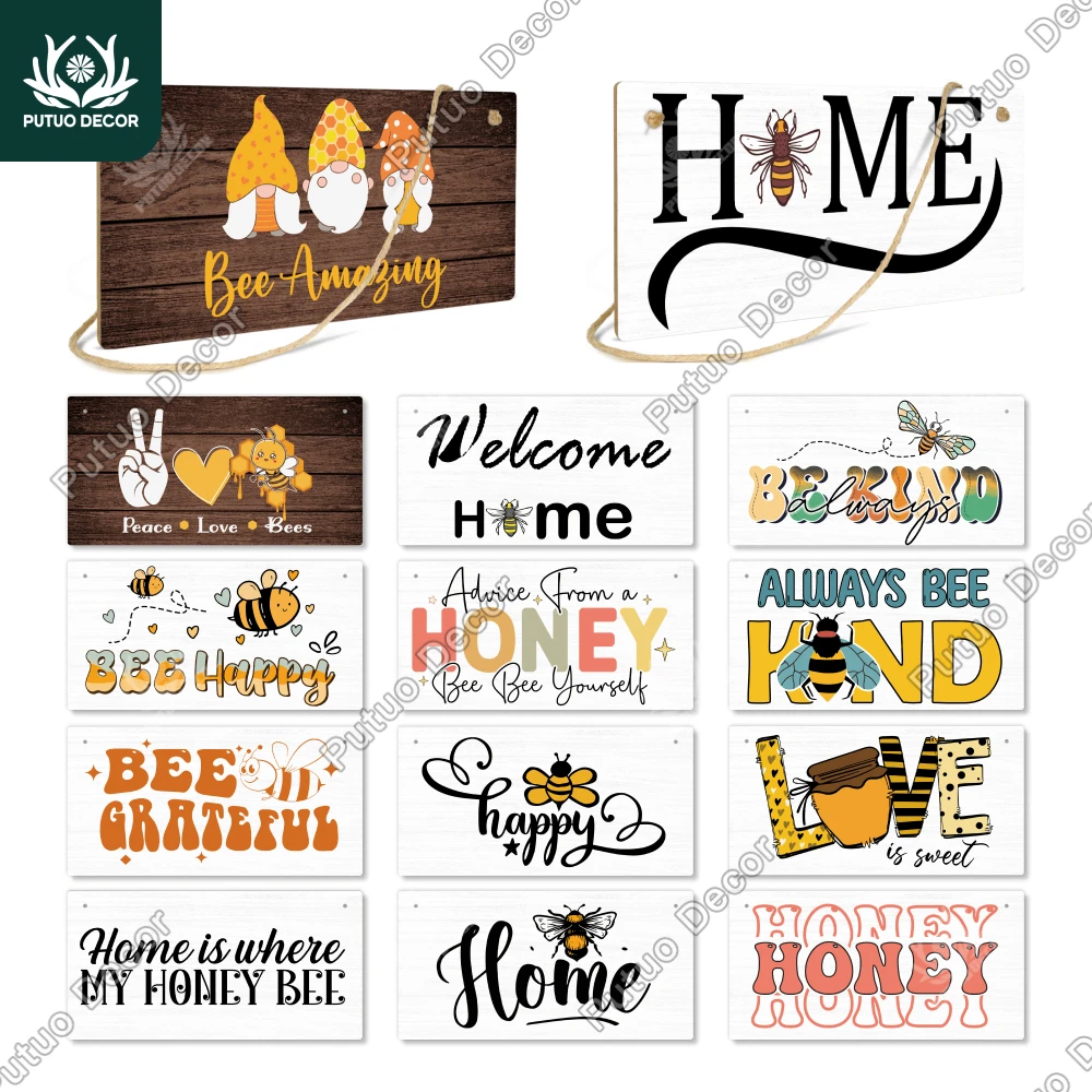 

Putuo Decor Bee-Themed Wooden Sign: Perfect Bedroom Decor, 3.9x7.8 Inches, Ideal Festival Gift