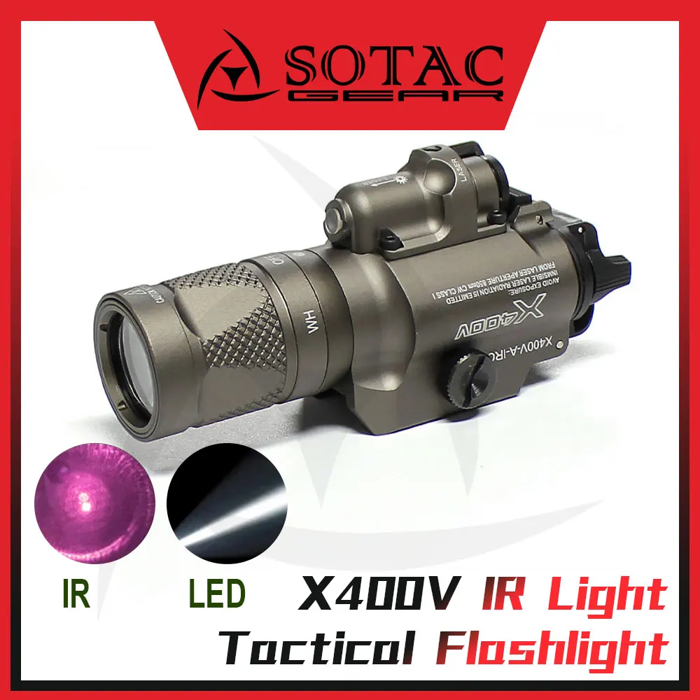 SOTAC Metal X400 X400U X400V IR Scout Light Weapon Hunting Tactical Flashlight Fit 20mm Picatinny Rail