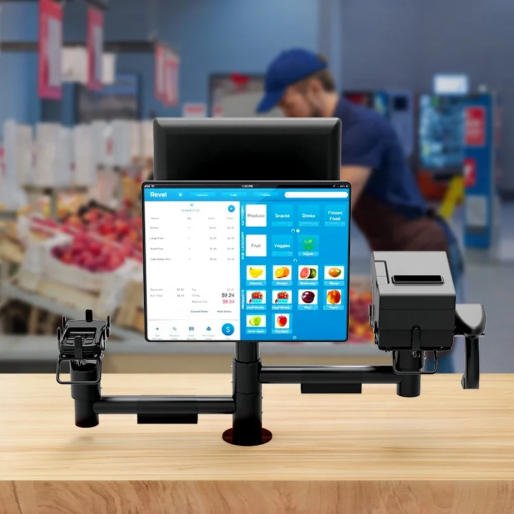 Double Screen Rotate Adjusted Height and Angle Mounting Solutions Service POS Pole Mounting