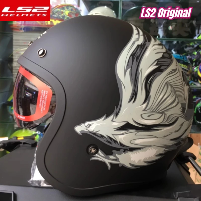 

Vintage Capacete LS2 Spitfire Vintage motorcycle helmet LS2 OF599 jet helmets 3/4 open face retro half helmets casco casque moto