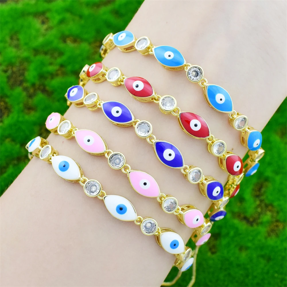 2022 New Enamel Treatment Eyes Evil Eye Cubic Zirconia Adjustable Bracelet Men and Women Hip Hop Gift Jewelry Wholesale