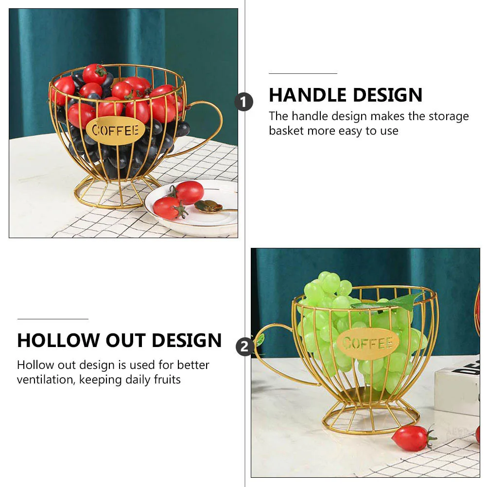 

1pc Geometric Fruit Basket Premium Iron Material Hollow Out Design For Kitchen Snack Storage Coffee Pod Organizer Decorative