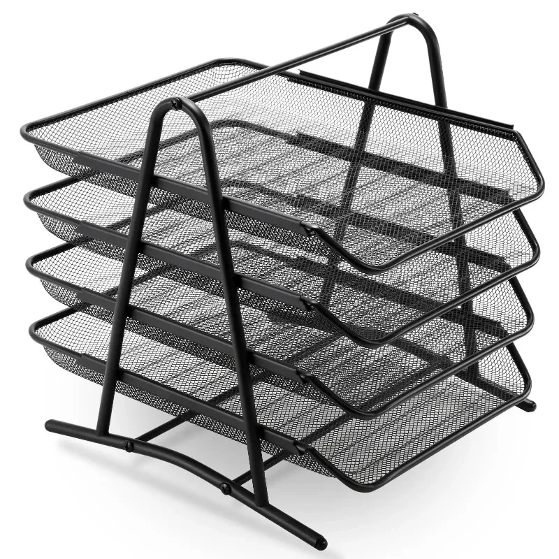 Mesh Desk Organiser 4 Tier Letter Tray Organizer Office Desktop Document Paper File Storage Mesh Filling Collection