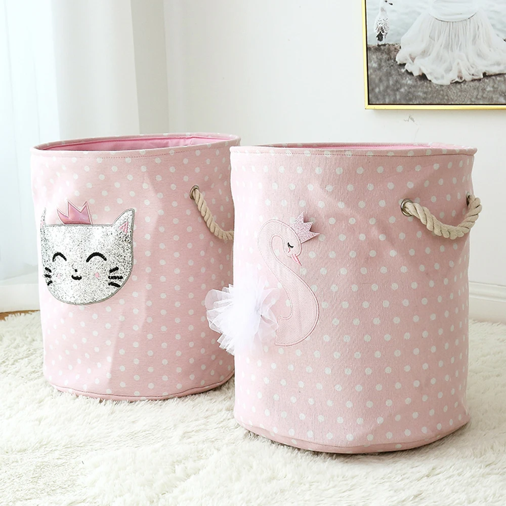 Cute Swan Sequined Cat Toy Storage Basket Big Size Dirty Clothes Laundry Basket Sundries Pink Storage Basket