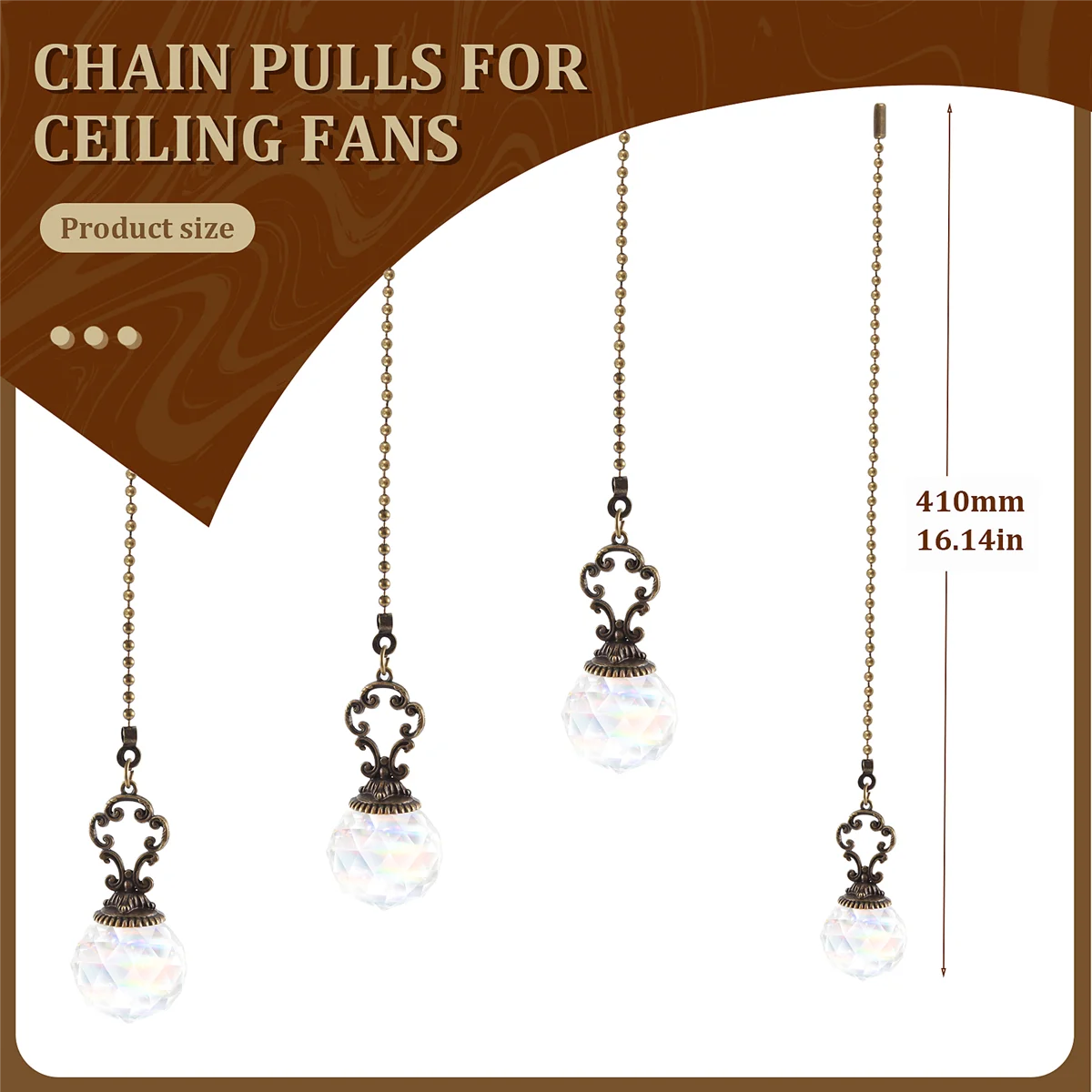 مجموعة من 2 سلسلة مروحة سقف شفافة على الطراز العتيق تسحب كرة بريزم كريستالية ساخنة