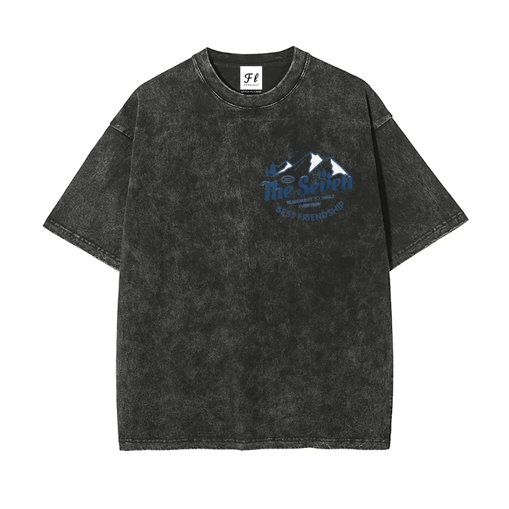 클래식 헤비 코튼 티셔츠, 이중 스티치 강화 넥, 내구성 있는 워싱 마감, 캐주얼 베이직 빈티지 워싱 크루넥, 두꺼운 소재