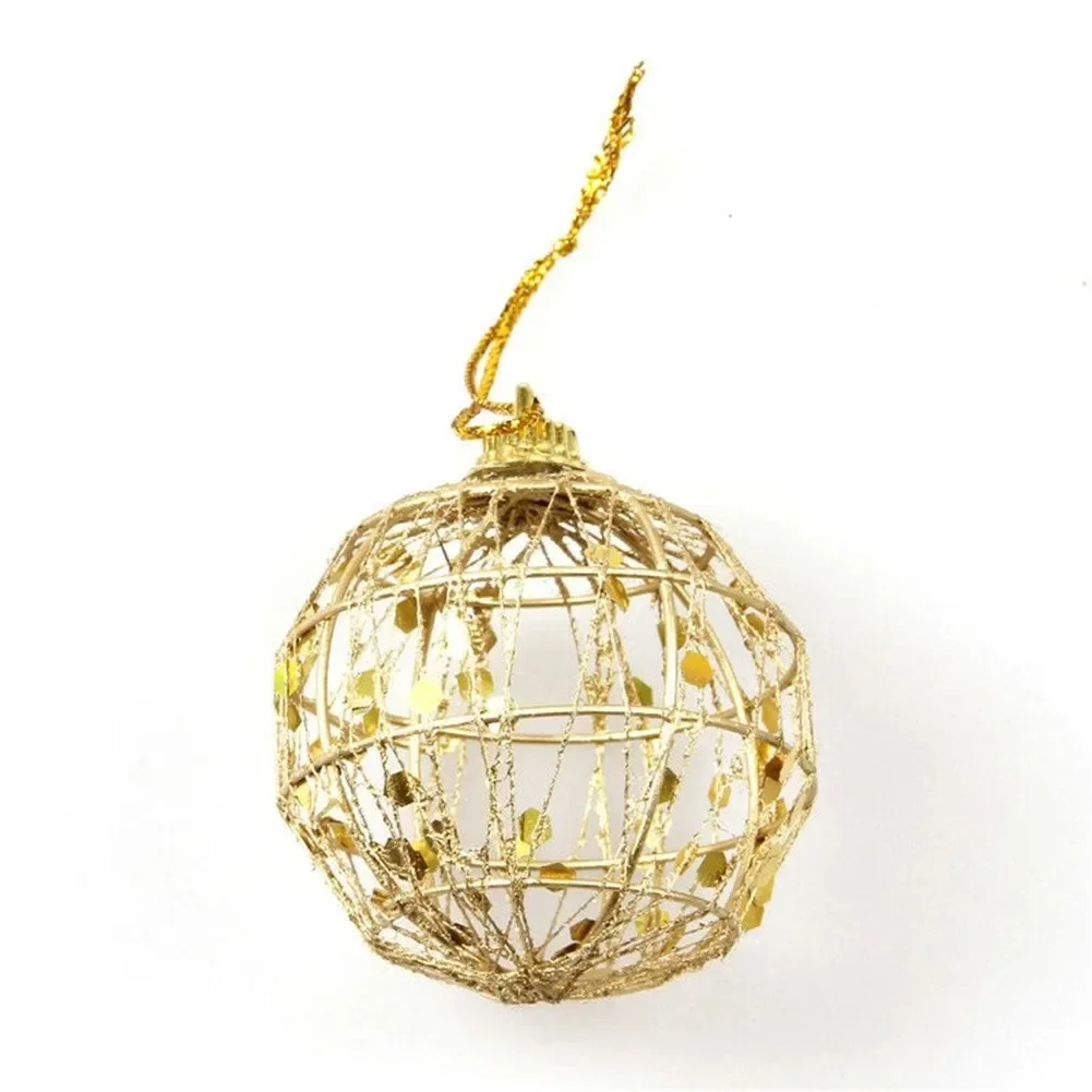 6Pcs Gold Wire Christmas Balls Hanging Ornaments Christmas Decor Home Decor Party Decor For Decorating Christmas Tree