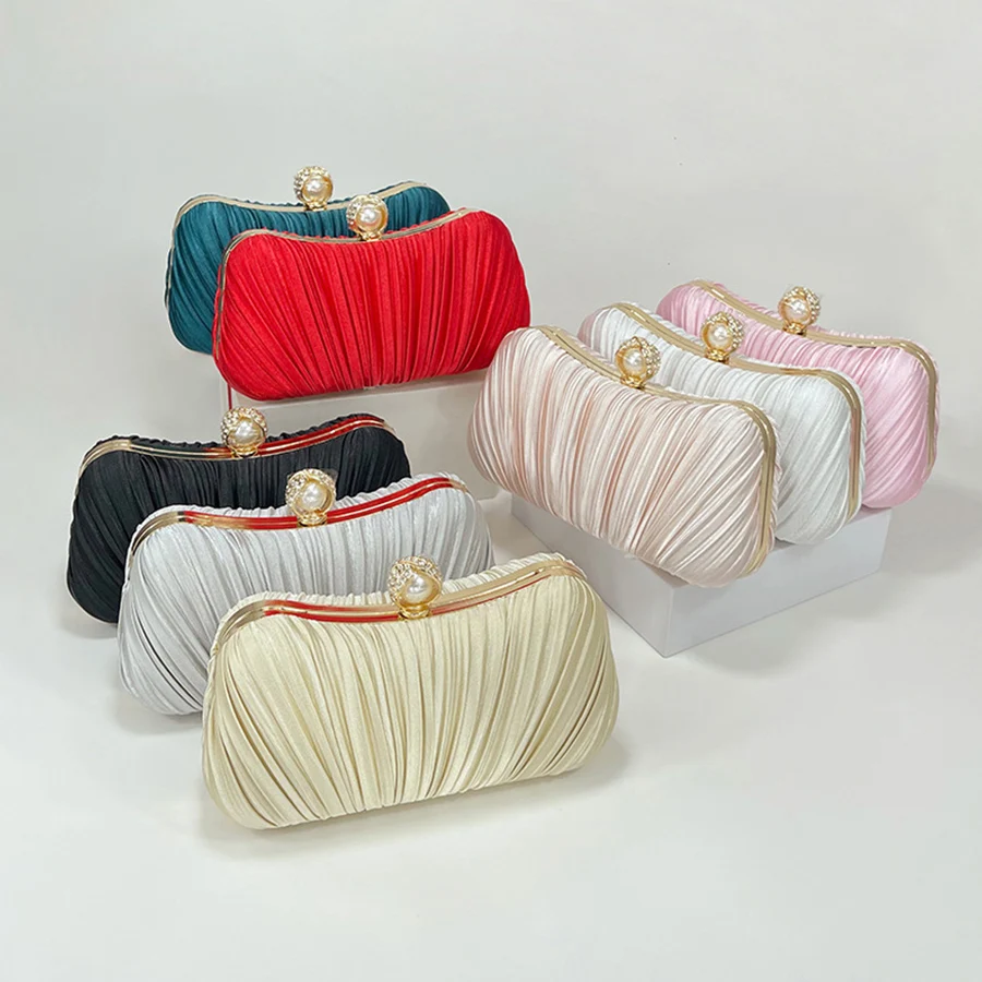 

Pleated Evening Handbag Women Day Clutch Purse Ladies Wedding Dinner Dressed Clip Bag Diamond Party Box Bags Chains Shoulder Bag