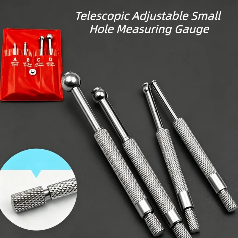 Telescopic Small Hole Gauge Set 3-13mm 4Pcs Bore Internal Diameter Measuring Tool Carbon Steel Telescoping Hole Micrometer Gauge