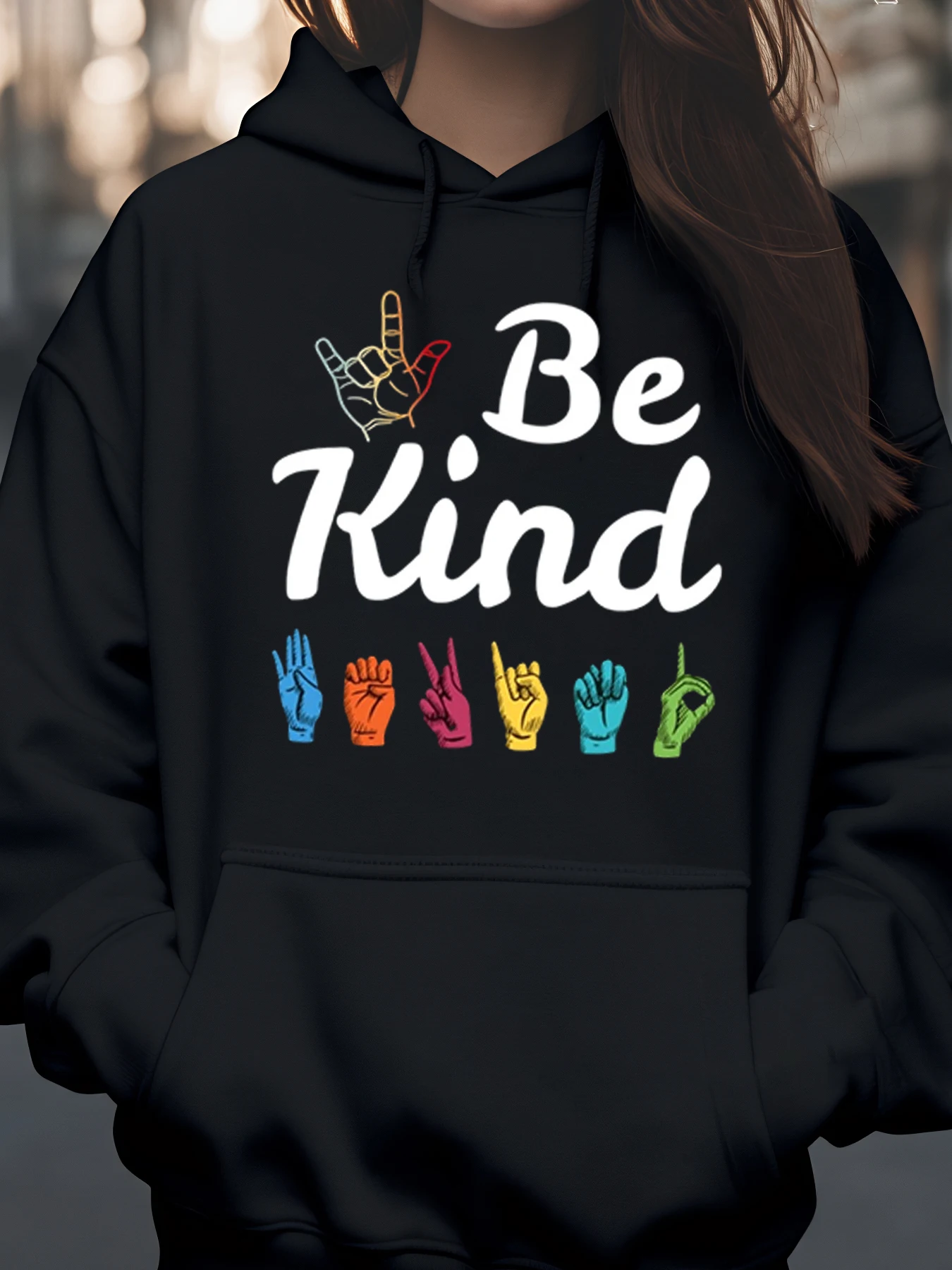 

Толстовка с принтом «Будь добрым языком жестов» для повседневной носки в стиле унисекс