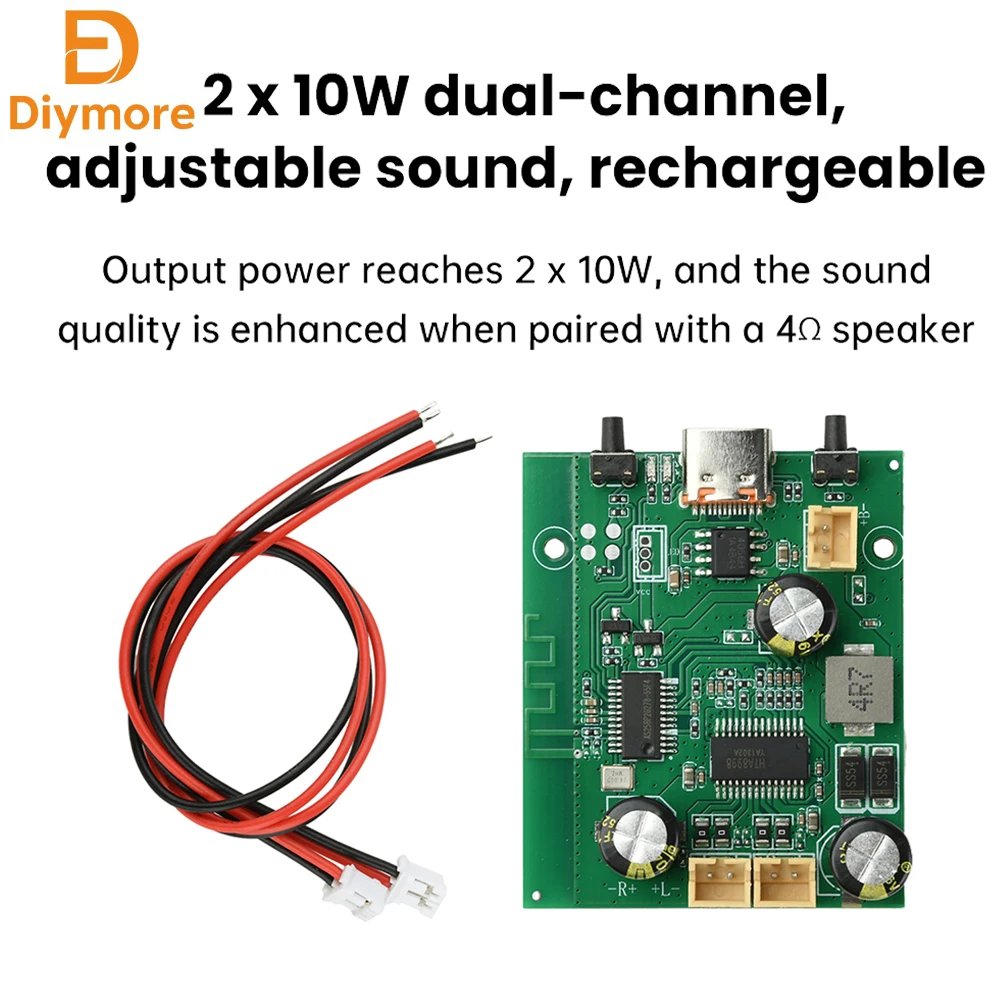 10 W + 10 W DC 5 V/3,7 V batteriebetriebenes TWS Stereo 5.1 Bluetooth-Verstärkermodul Zweikanal einstellbar und wiederaufladbar