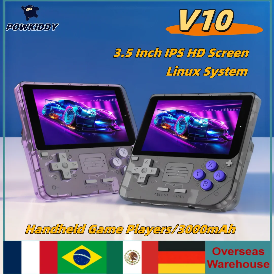 Powkiddy V10 Portable Game Console Open Source System Handheld Game Console 3.5-Inch IPS HD Full Fit Screen Retro Consoles Gifts