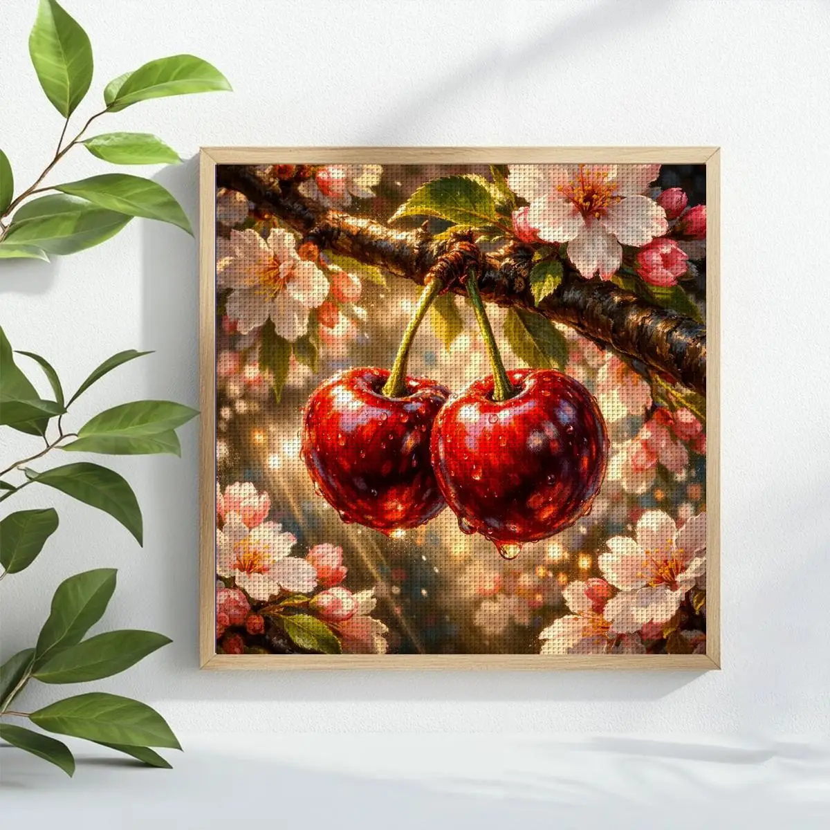 1 Stück 40x40 cm/15,74 Zoll Kreuzstich-Set mit Motiv „Leckere Kirschen“ DIY-Set 11CT/14CT DIY-Stickset Kreuzstich-Set – Detail 1