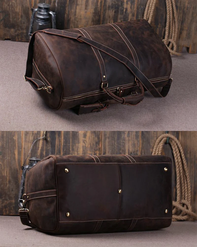 Vintage Crazy Horse Genuine Leather Travel bag Men Duffel Bag Luggage Travel Bag Large Men Leather Duffle Bag Weekend Tote Big