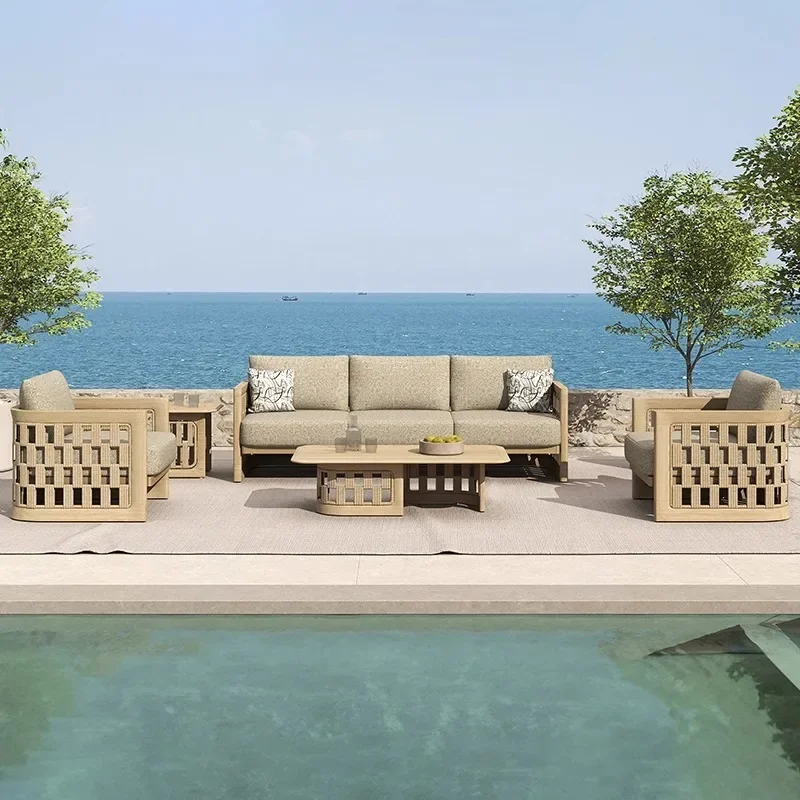 OEMOutdoor Sofa Combination, Courtyard Garden Solid Wood Lounge Chair Model Room Outdoor Open-air Balcony Teak Furniture