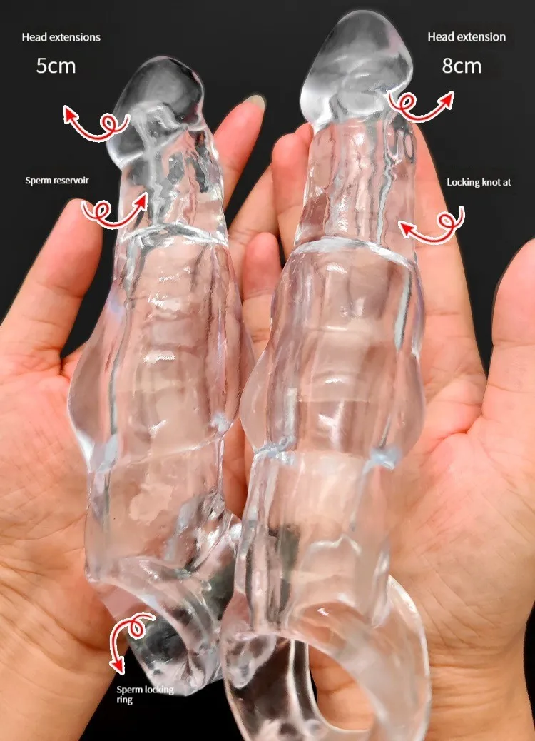 Penis Extension Sleeve Extender 5-8cm Reusable Condoms Soft Delay Ejaculation Penis Extender Dick Sleeve Adult Sex Toys for Men