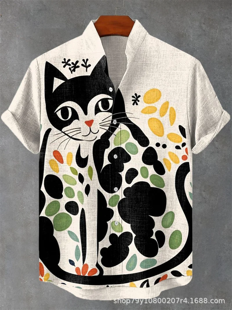 

Abstract cartoon art black dot big cat big pattern hot selling fashion 2024 Hawaii shirt plus size daily street