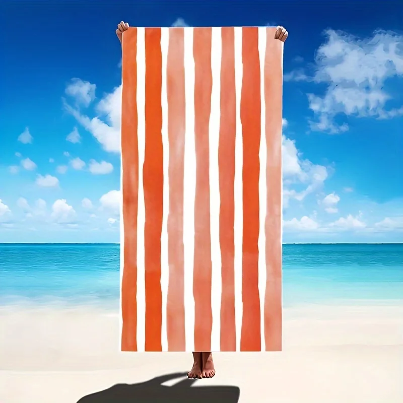 Terracotta Orange Striped Beach Towel Quick Dry Sand Free Oversized Bath Towel for Pool Travel Summer Vacation Unisex