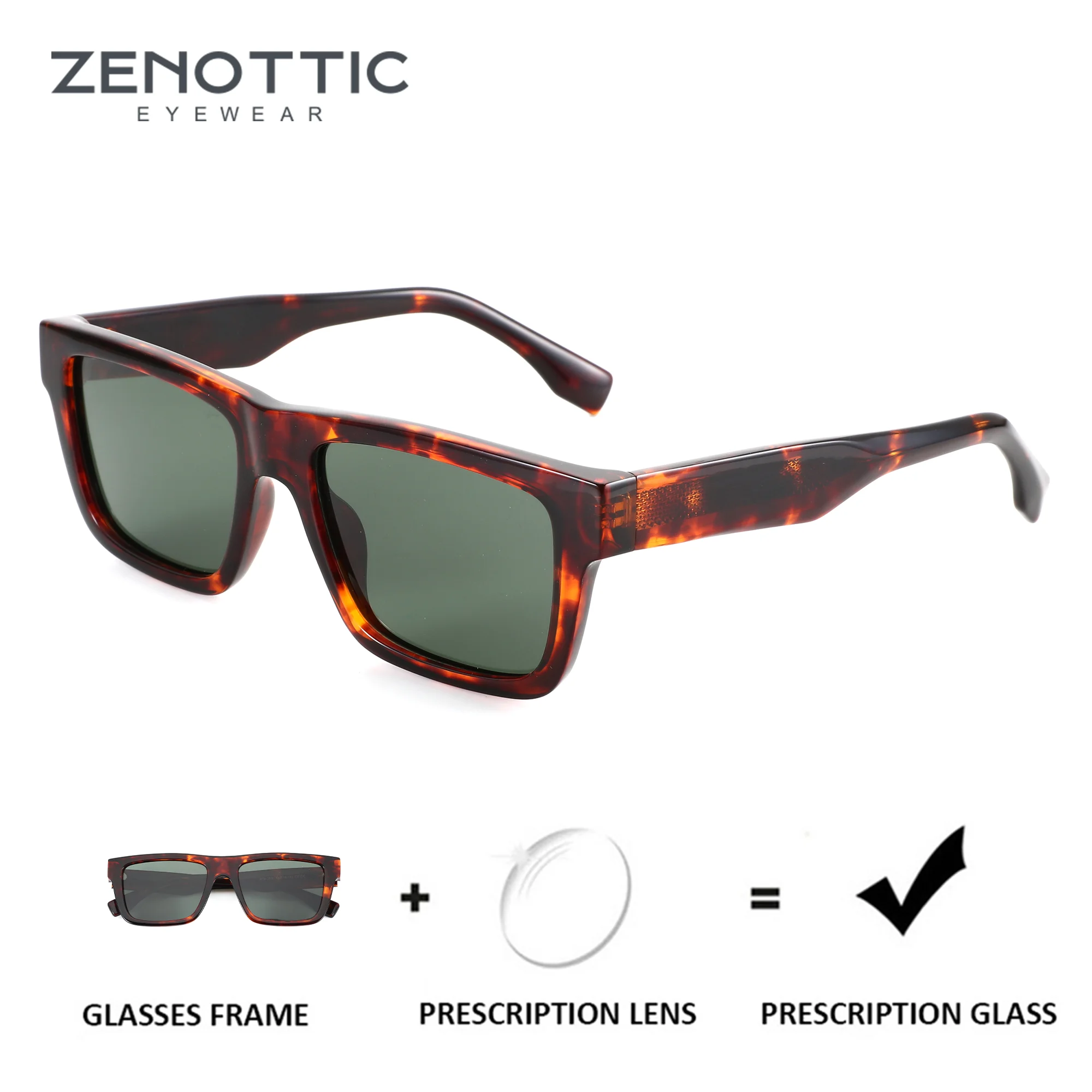 

ZENOTTIC M Size Handmade Acetate Sunglasses For Men UV400 Square Polarized Prescription Lenses Outdoor