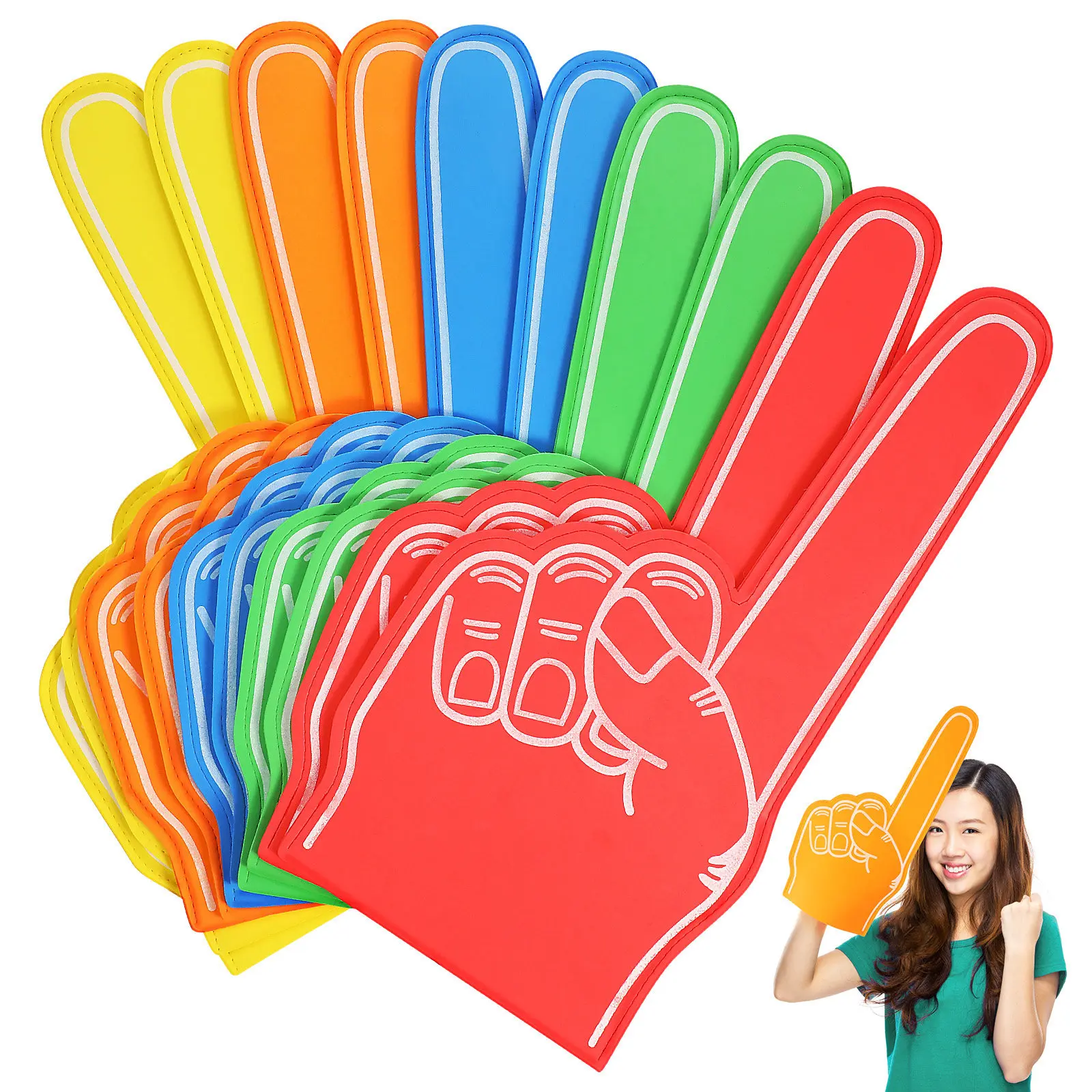 10Pcs Large Foam Hands Cheer Foam Fingers Sports Fan Props Football Party Cheering Supplies Cheering Stuff Cheerleading Props