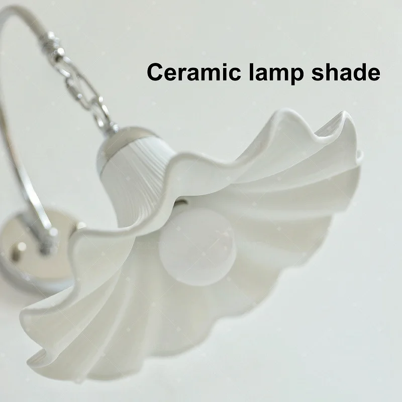 Modern Magnolia Flower Ceramic Wall Lamp French B&B Living Room Balcony Bedroom Bedside Wall Lamp
