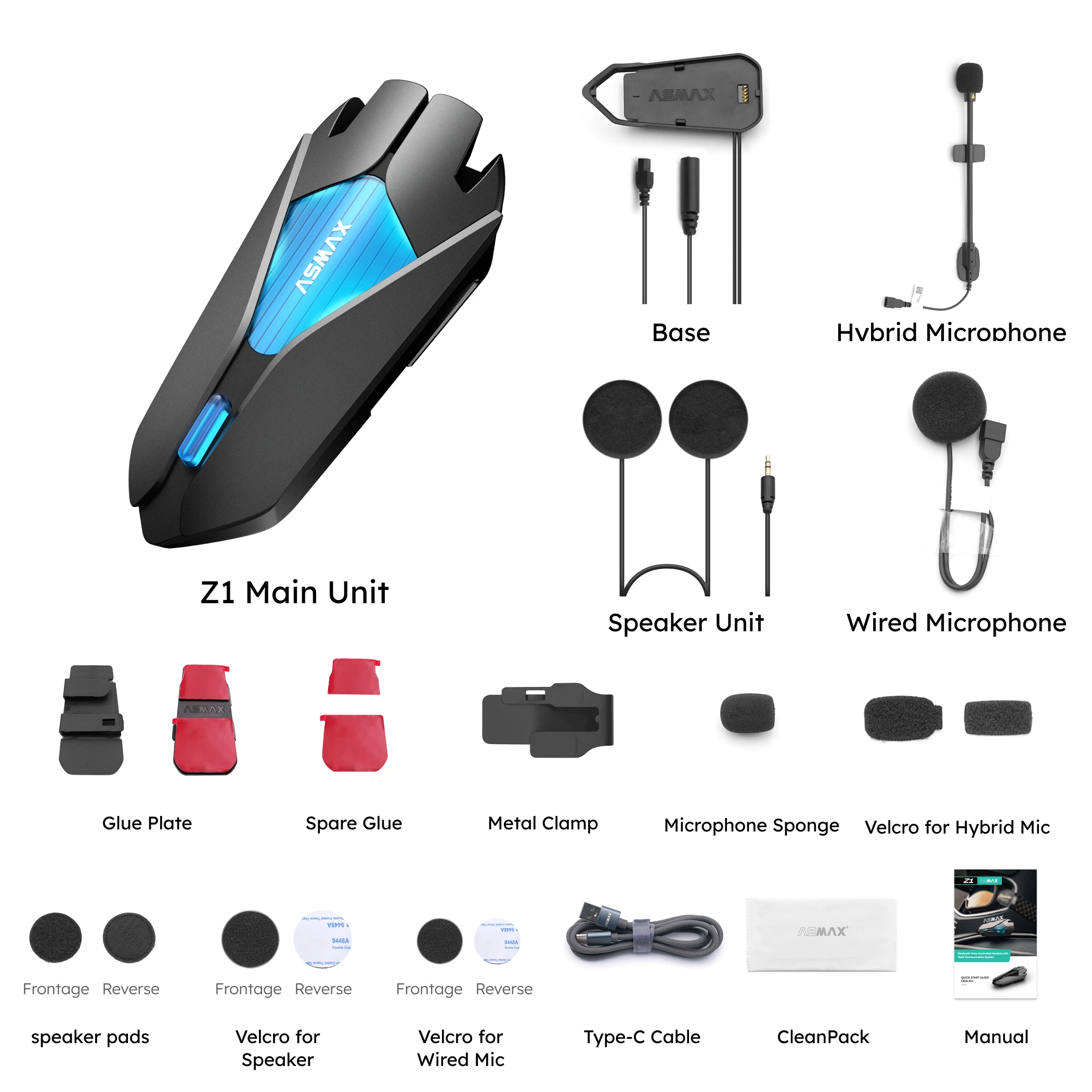 ASMAX Z1 Motorcycle Bluetooth Intercom, IP67 Waterproof Helmet