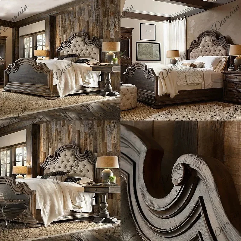 BJ American Retro Solid Wood Queen Bed 1.8m French Distressed Finish Space-Saving Custom Size Available