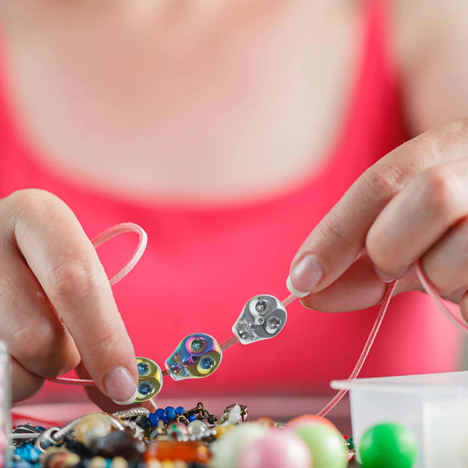 

140 шт., стеклянные бусины с черепом, 6 мм, гладкие, легкие для изготовления ювелирных изделий, браслет, ожерелье, ремесленные бусины-разделители, аксессуары