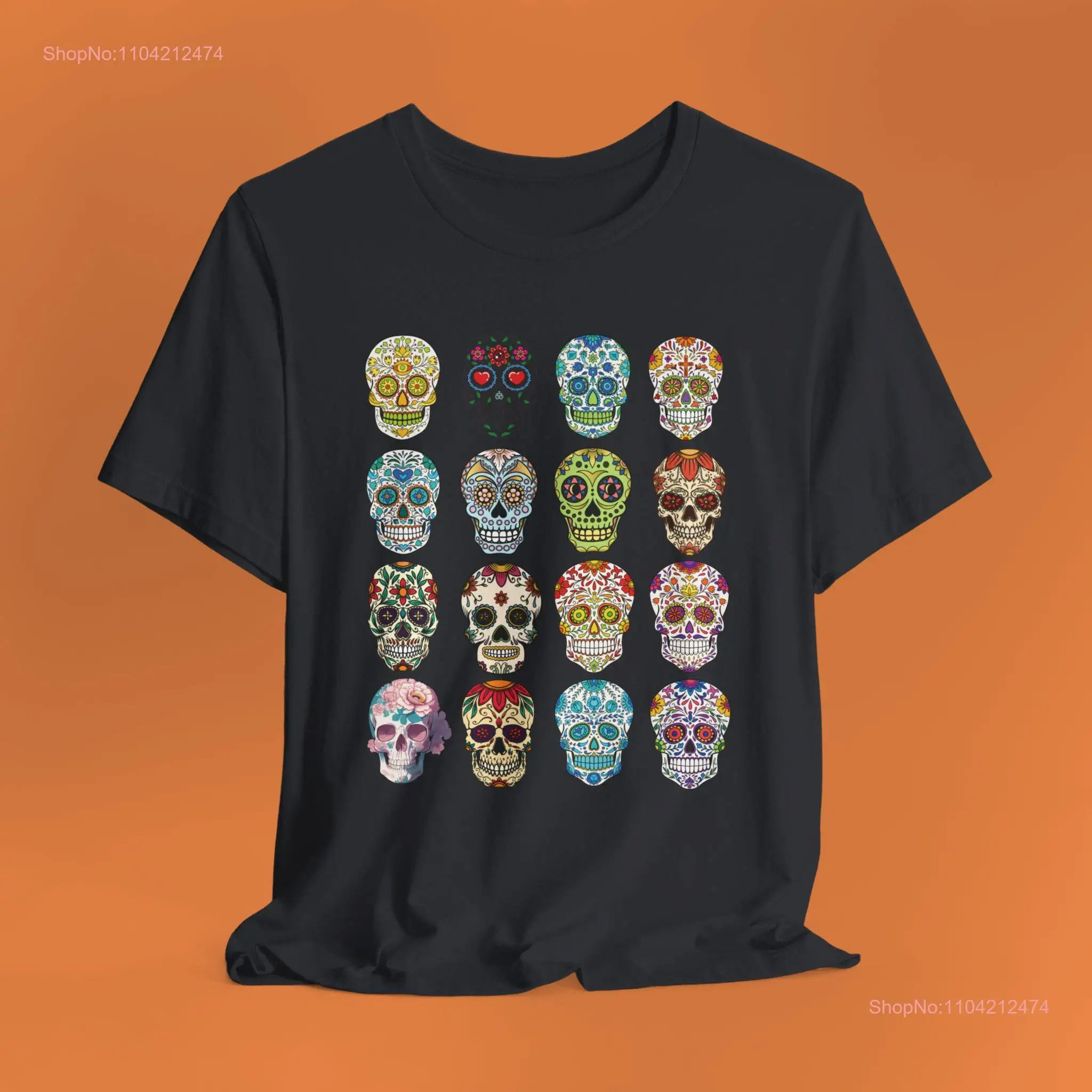 Colorful Sugar Skull T Shirt Unique Day of the Dead Apparel long or short sleeves