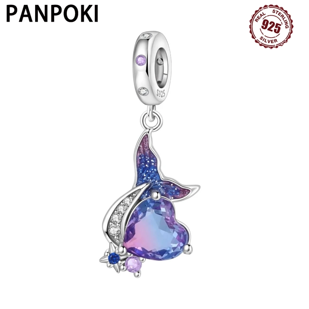 

PANPOKI стерлингового серебра 925, звездное сердце, хвост русалки, бусины, оригинальные подвески, браслет, очаровательные ювелирные изделия, вечерние, сделай сам, модные подарки