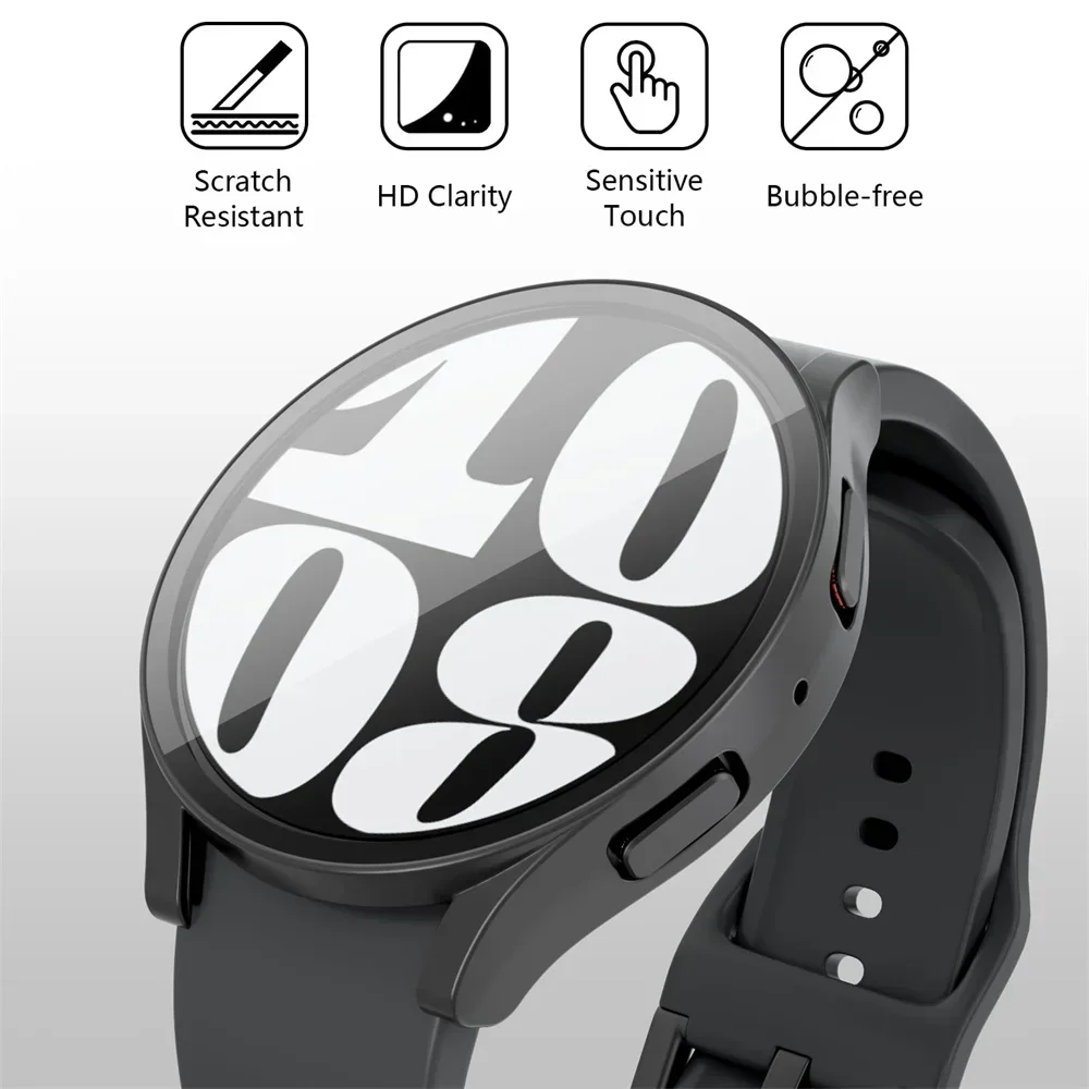 Custodia per PC + vetro temperato per Samsung Galaxy Watch 7/6/5/4 cover 44mm 40mm Protezione per schermo paraurti completo Galaxy watch FE Accessori