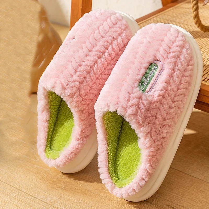 2024 New Cotton Slippers for Women Winter Indoor Home Couple Thick Bottom Warm Home Plush Slippers for Men